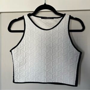 Women’s White Textured Crop Top with Black Trim Size S